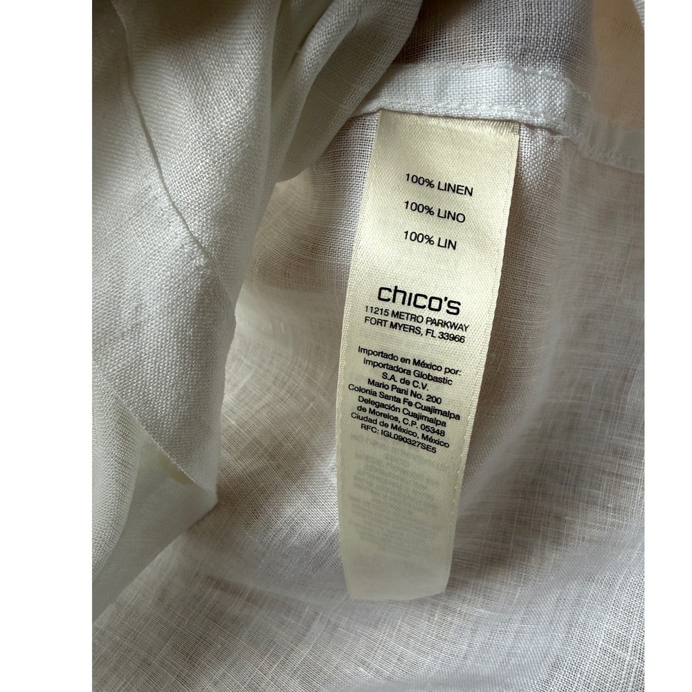 Chicos 100 Linen Button Down Shirt White 3/4 Sleeve Size 1 Medium Classic Top - Picture 6 of 7